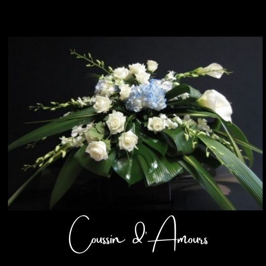 Fleuriste foliole bouquet fleurs funeraire coussin d_amours