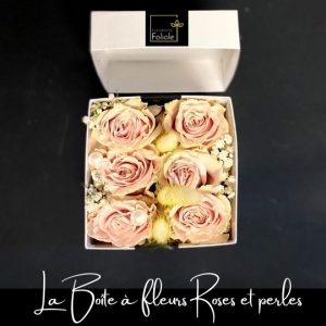 Boite a fleurs roses et perles fleuristefoliole.com