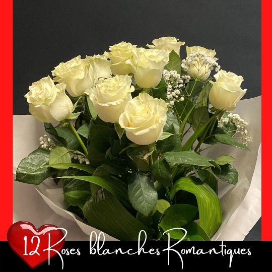 12 roses blanches romantiques fleuristefoliole.com